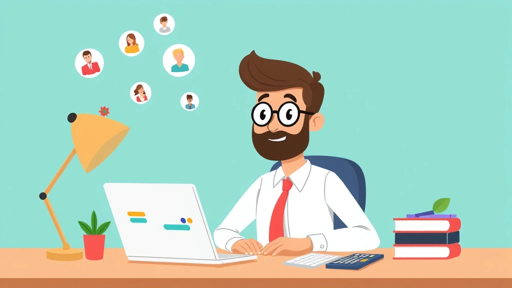 Cartoon professional sitting at desk with laptop, calendar, and calculator showing flexible work schedule with colorful time blocks and multiple client icons floating above