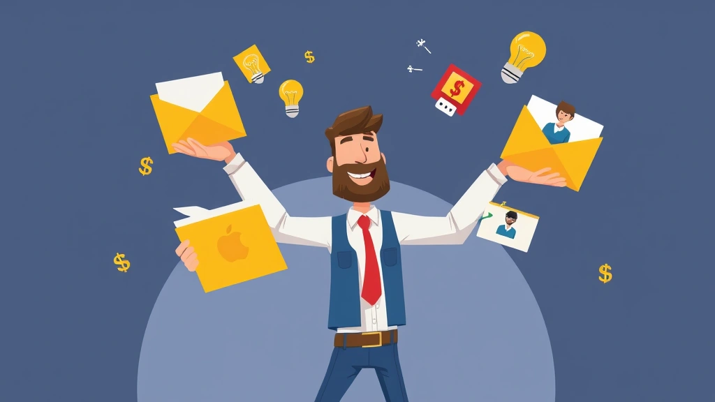 Animated contractor juggling multiple projects and clients represented by colorful project folders, light bulbs, and dollar signs, dynamic action pose, energetic style