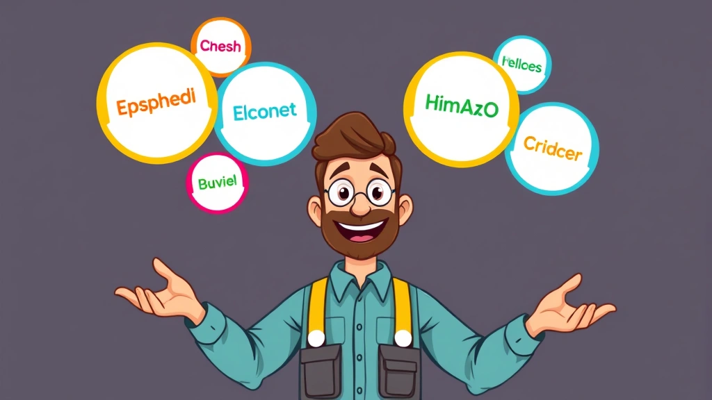 Cartoon contractor juggling multiple client projects with different colored balls labeled with company names, happy expression, vibrant colors