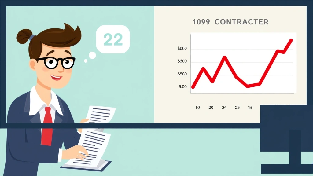 Split-screen cartoon showing W-2 employee with steady paycheck on left versus 1099 contractor with variable income chart on right, professional comparison style