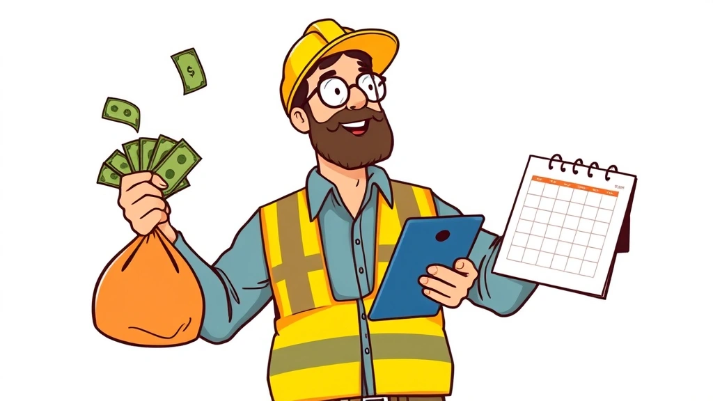 Illustration of contractor juggling money bags, calculator, and calendar, symbolizing financial management and scheduling flexibility in gig work