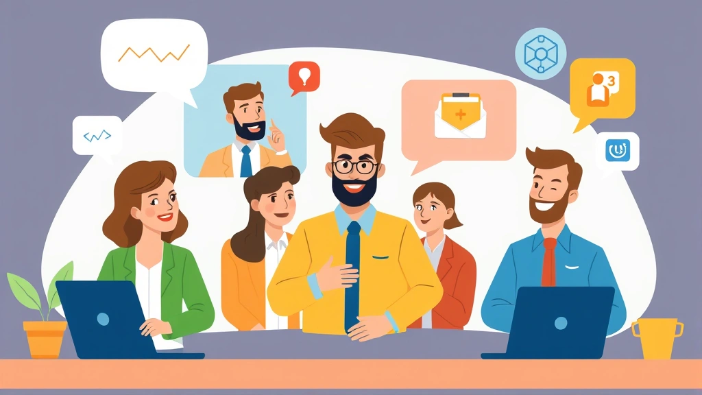 Cartoon diverse contractors collaborating virtually with speech bubbles and handshake icons, showing networking and client relationship building for 1099 work