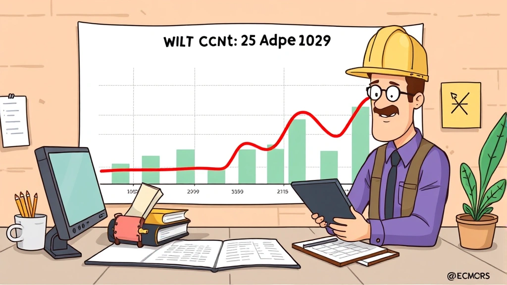 Cartoon chart showing income fluctuations and financial planning with a confident contractor calculating budgets and organizing finances