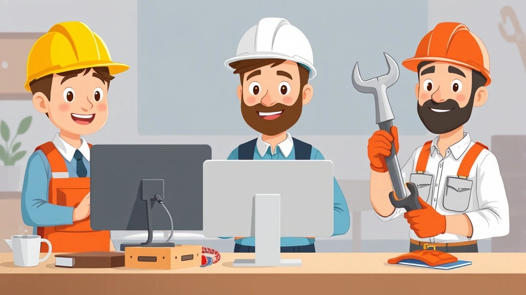 Animated diverse contractors in different fields: designer at computer, consultant with client, technician with tools, all working independently with satisfied expressions