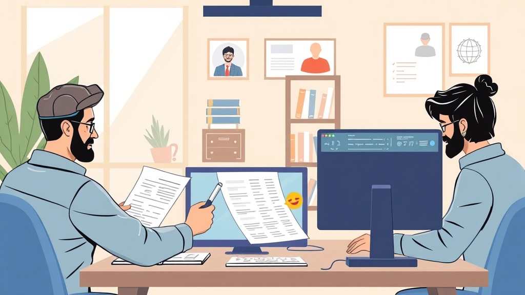 Diverse group of independent contractors working remotely - one on video call, one reviewing documents, one using design software - collaborative digital workspace illustration
