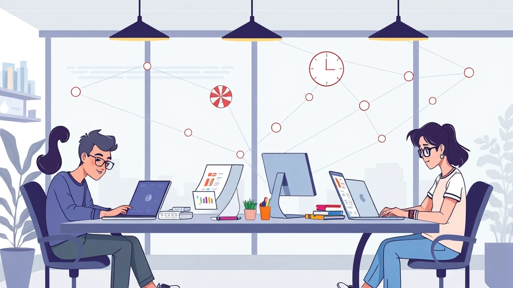 Cartoon diverse group of freelancers working on different tasks simultaneously, one on laptop coding, one designing graphics, one writing, one on video call, connected by digital network lines, modern workspace