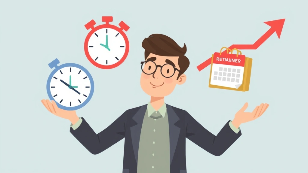Animated illustration showing freelancer juggling multiple income streams: clock representing hourly rates, package box for projects, calendar for retainers, upward arrow for growth. Professional cartoon style.