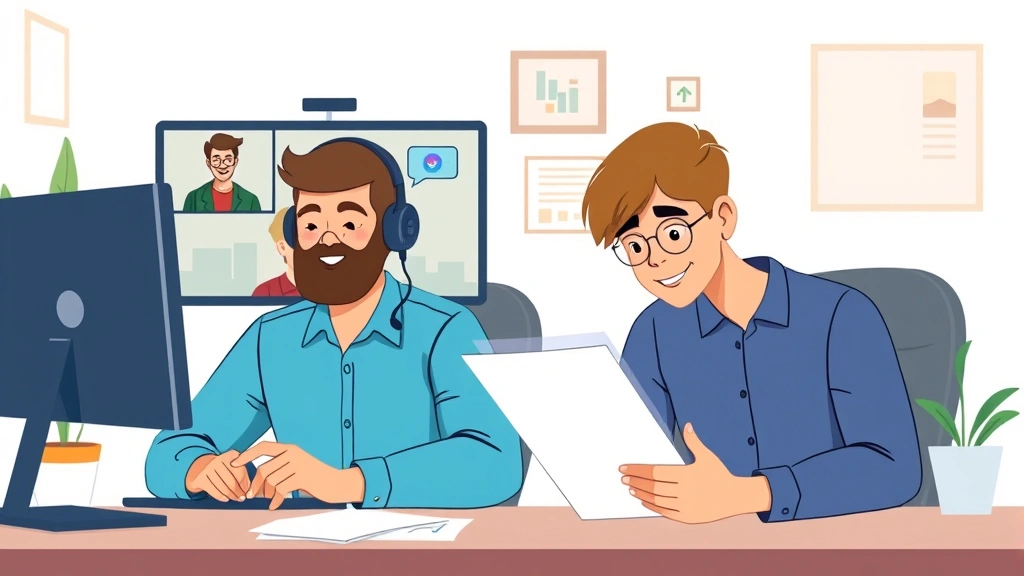 Diverse independent contractors collaborating virtually - one on video call, another reviewing documents, cartoon style showing remote work flexibility and autonomy