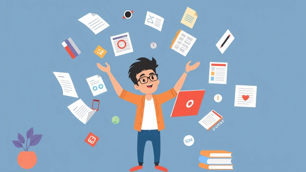 Animated freelancer juggling multiple projects and client files, showing diverse work types like writing, design, and coding with organized energy