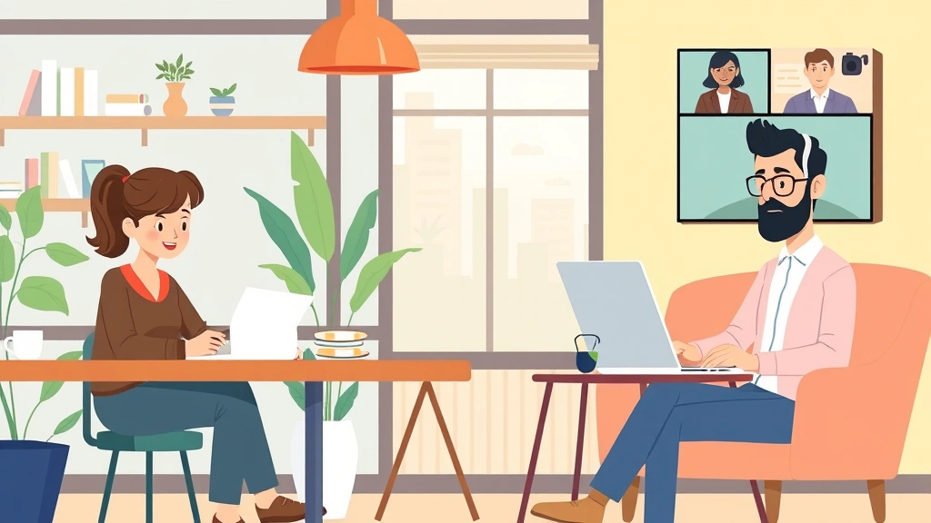 Animated illustration of diverse independent contractors working remotely - writer at coffee shop, developer at home office, consultant on video call, all appearing focused and productive
