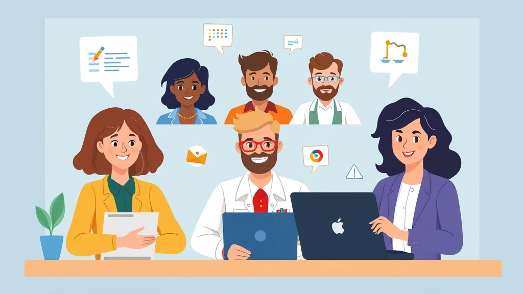 Cartoon diverse contractors collaborating remotely through video call with different career symbols representing writing, coding, design, and consulting