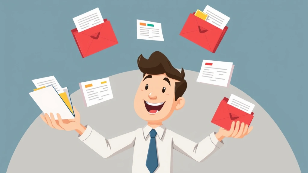 Animated cartoon figure juggling multiple project folders and client communications, depicting successful management of diverse 1099 contracts