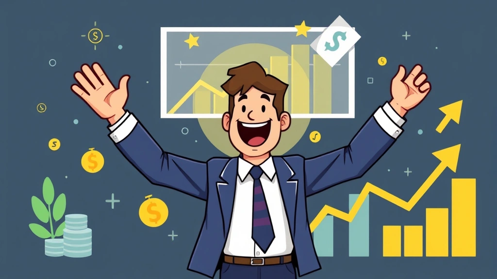 A professional celebrating success with growing income charts, digital payment confirmations, and business growth symbols, uplifting cartoon style illustration