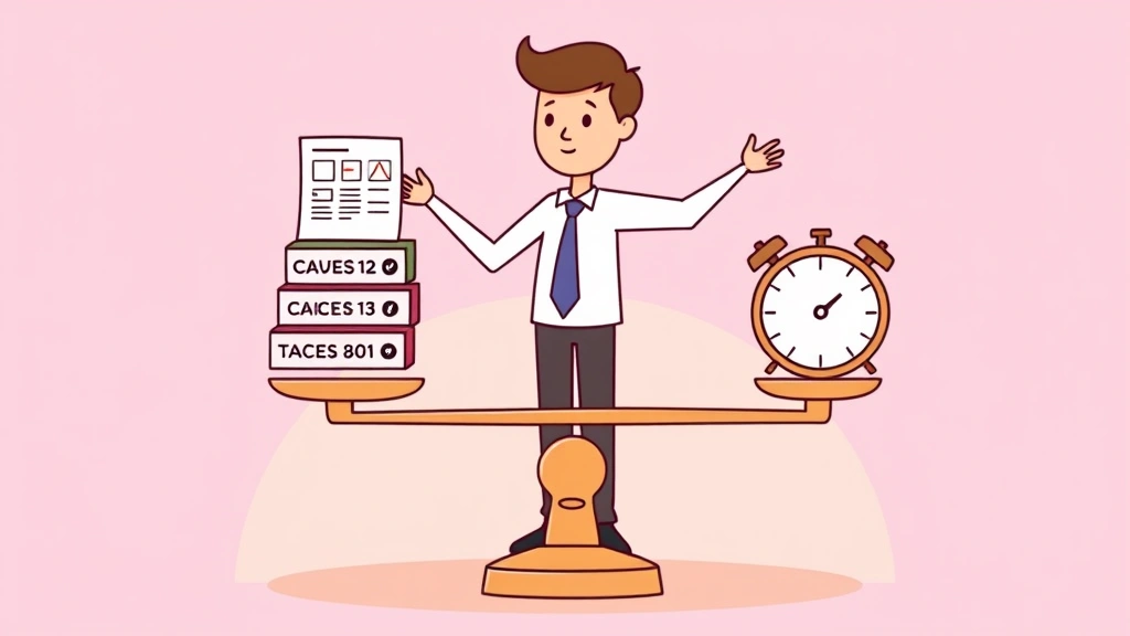 Person balancing work tasks on a scale with calendar and clock symbols, representing work-life balance and time management for independent contractors, friendly cartoon illustration