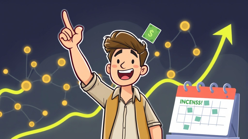 Cartoon freelancer celebrating success with upward trending income graph, calendar marked with paid projects, money symbol, and networking connections glowing in background