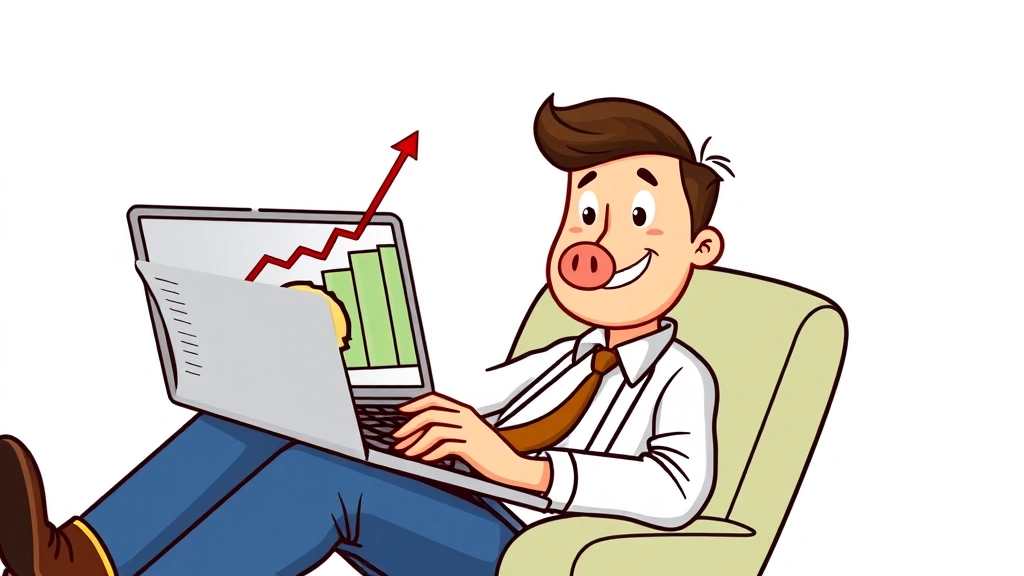 Cartoon person sitting with laptop showing growth chart, piggy bank, calculator, and business documents, upward trending graph, confident pose, professional setting