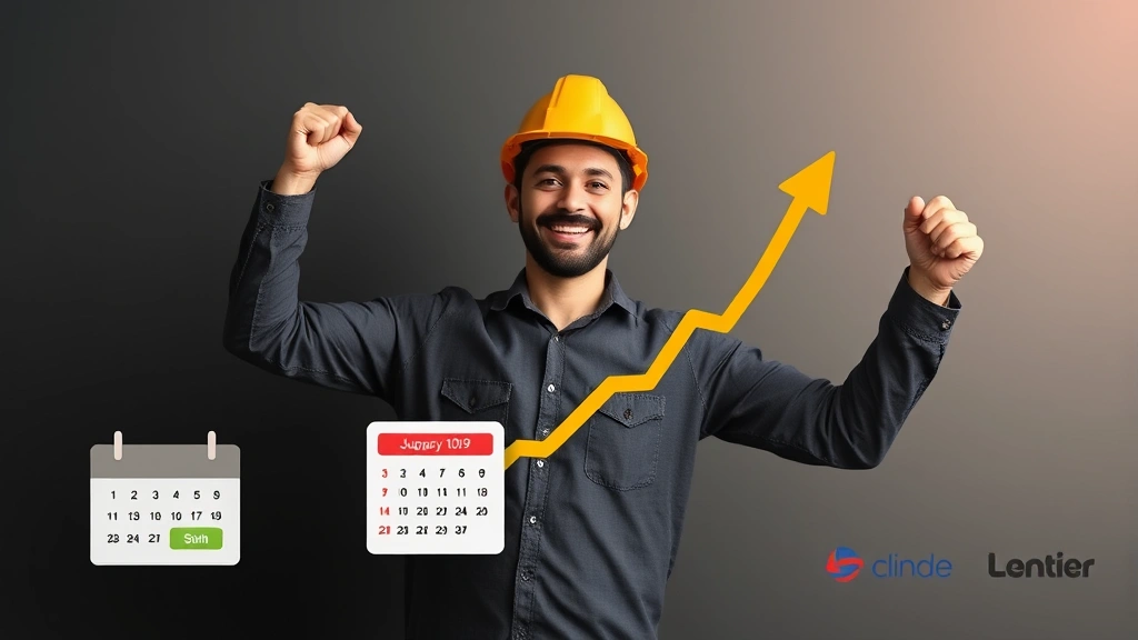 Happy 1099 contractor celebrating successful project completion with rising income chart, calendar showing flexible schedule, and diverse client logos, representing career growth and freedom