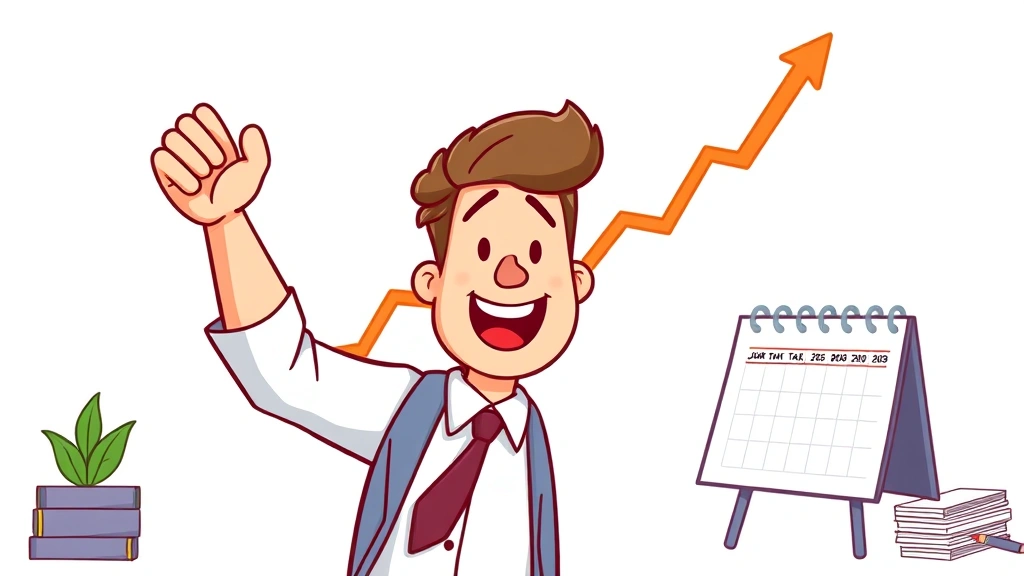 Cartoon freelancer celebrating with upward trending income chart, calendar marking quarterly tax dates, and organized financial documents, representing successful business management