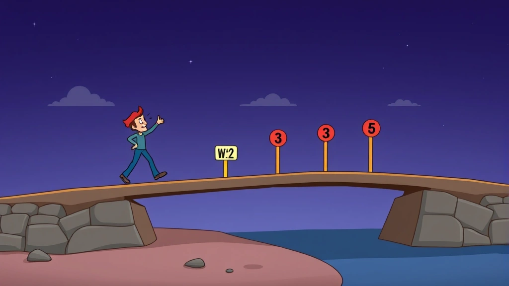 Cartoon character building a bridge from W-2 employment to independent contractor status, showing transition journey with milestone markers