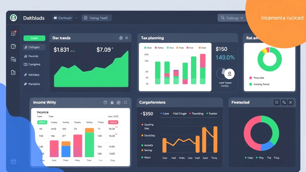 Illustrated dashboard showing income tracking, tax planning calendar, and financial management tools representing business operations for independent contractors