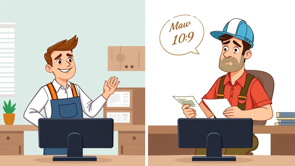 Split-screen comparison showing happy 1099 contractor with flexible schedule on left, concerned contractor managing taxes on right, cartoon style
