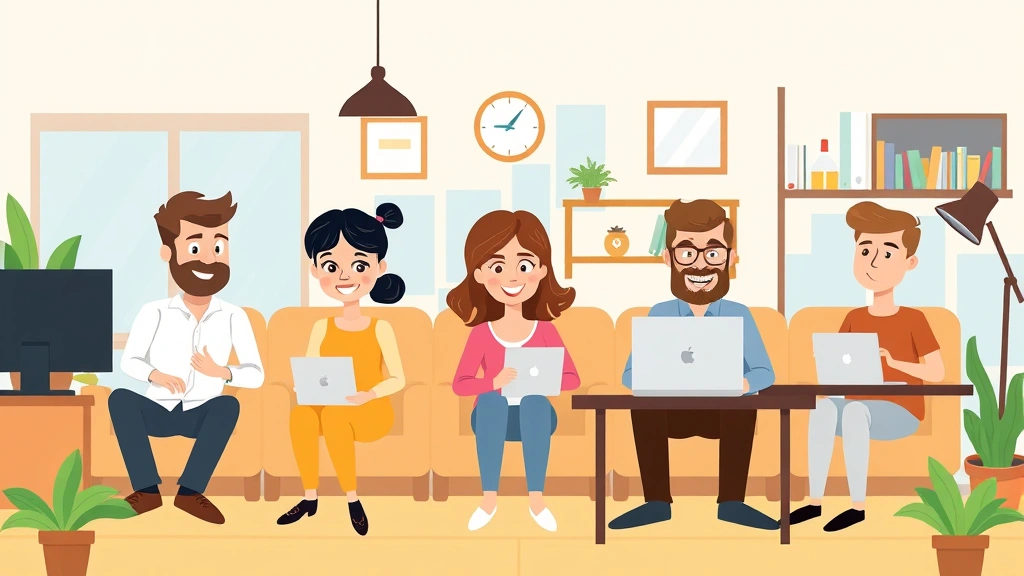 Cartoon illustration of diverse group of happy freelancers and contractors working remotely from different locations - home offices, cafes, outdoor spaces - showing flexibility and independence of 1099 work