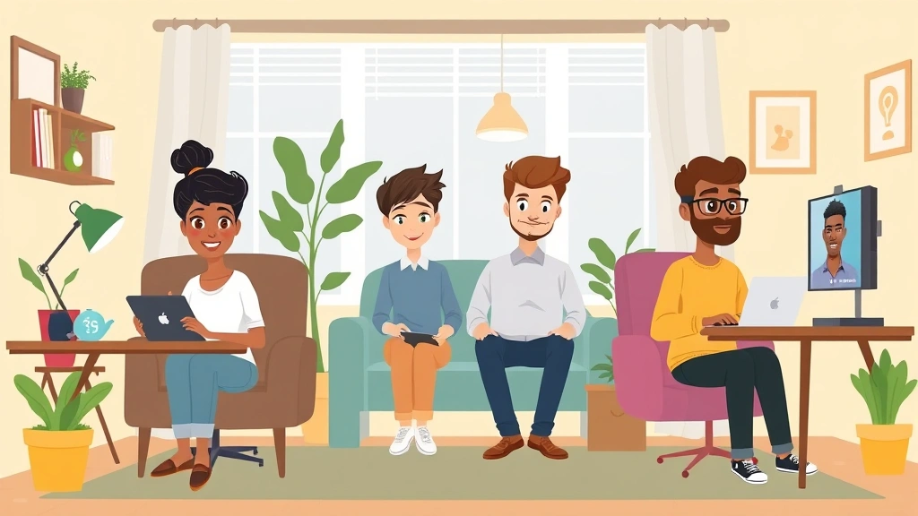 Animated diverse group of freelance workers in home offices—designer with tablet, developer coding, consultant on video call—each in their own space representing flexibility and independence