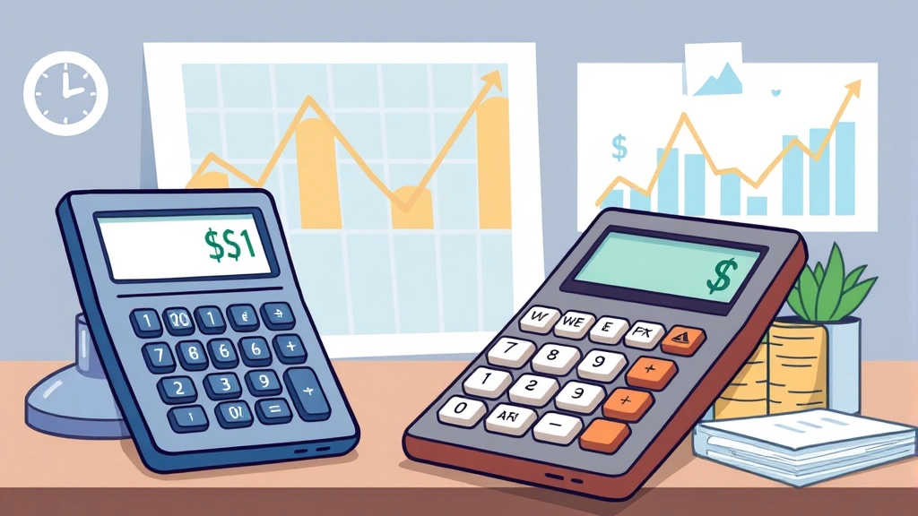 Financial charts and calculator with dollar signs, contractor tracking income and expenses, professional accounting workspace, cartoon style illustration