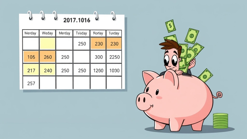 Cartoon character reviewing quarterly tax payments calendar with highlighted dates, piggy bank full of money, representing financial planning for contractors