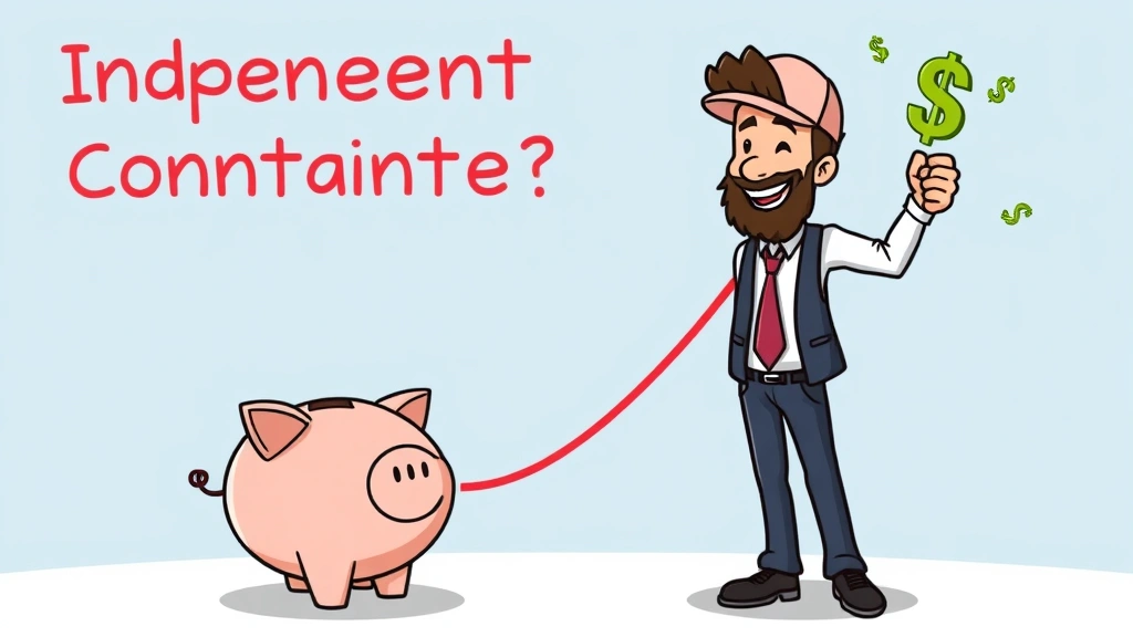 Independent contractor celebrating income milestone with piggy bank and dollar signs, cartoon art style, positive energy, professional appearance